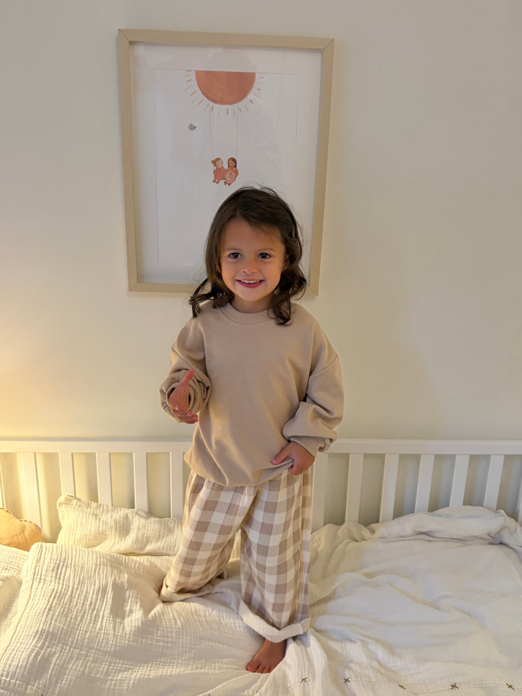 Beige check pants