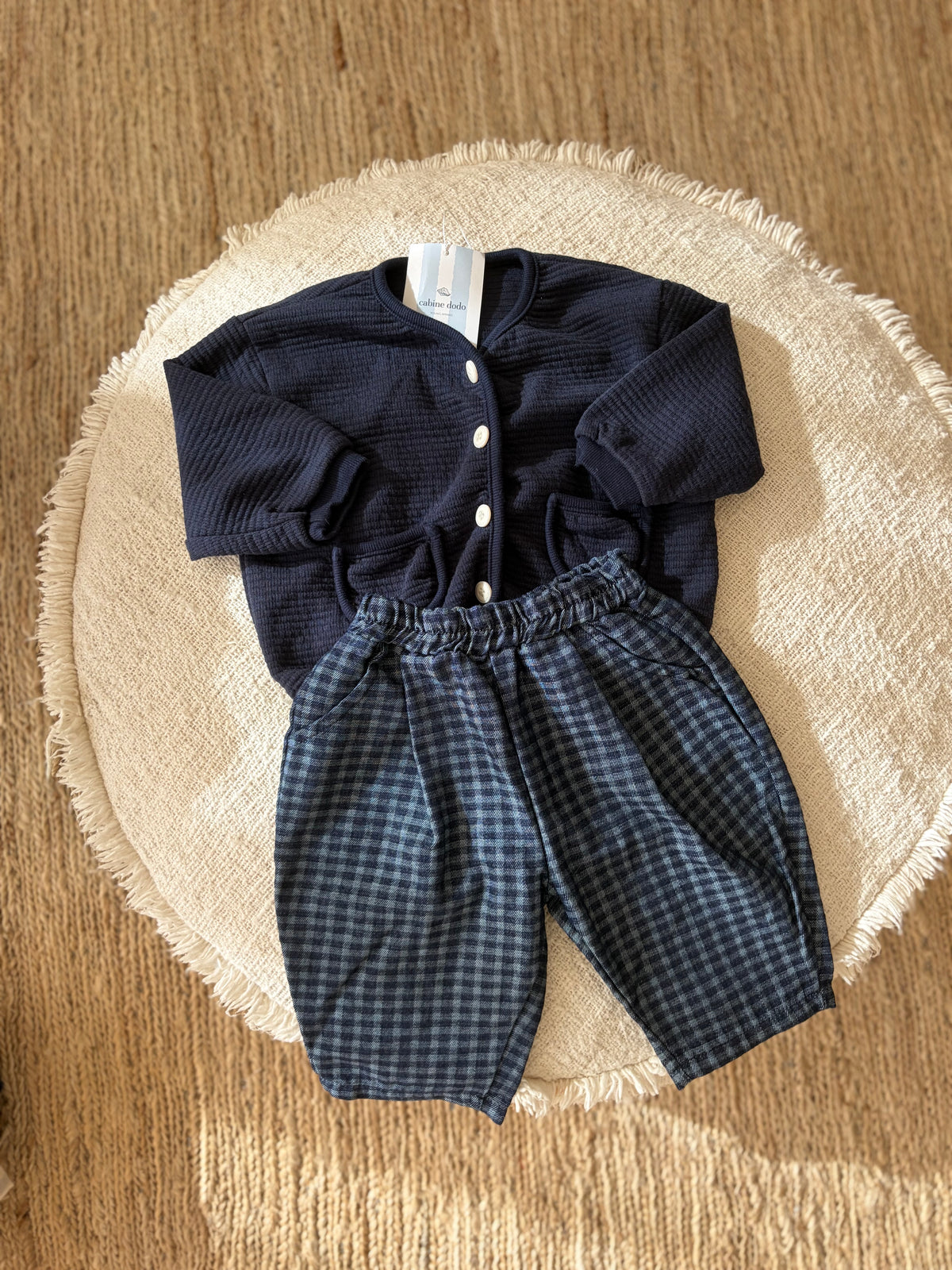 Check navy pants