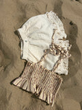 Chic striped top with ribbon details - beige