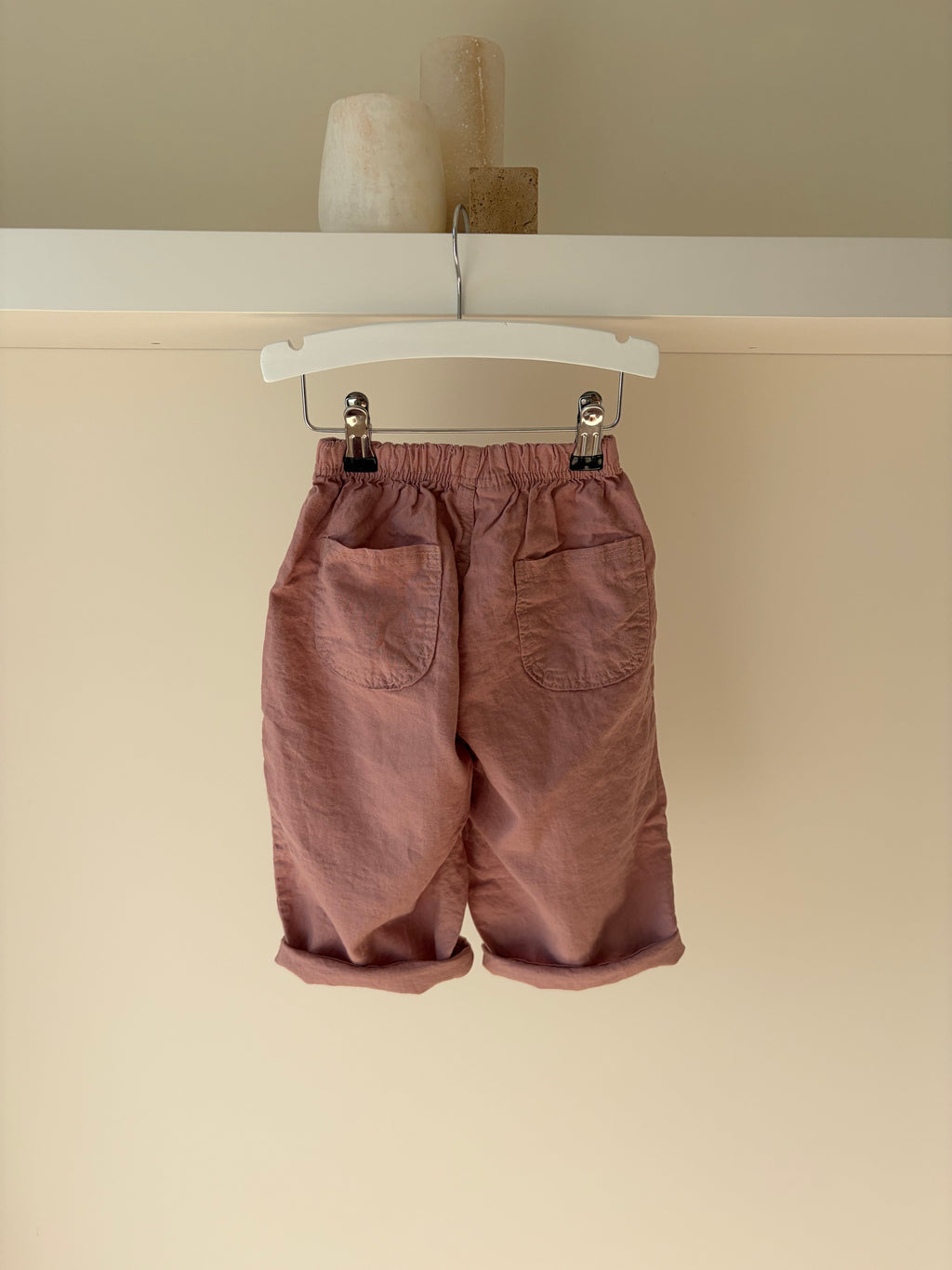 Baggy linen look pants with pocket - pink