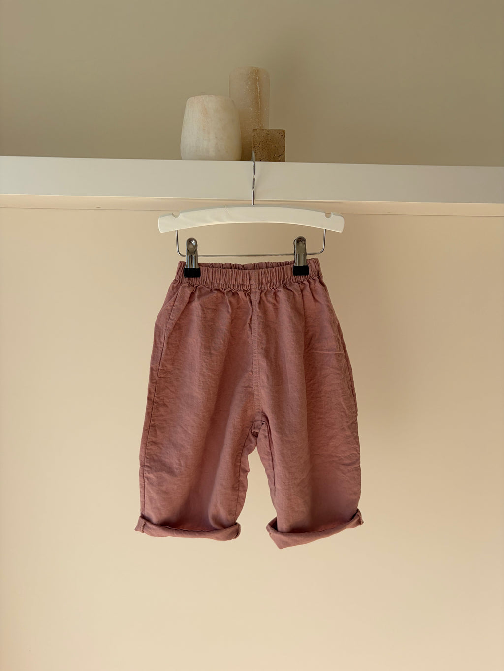 Baggy linen look pants with pocket - pink
