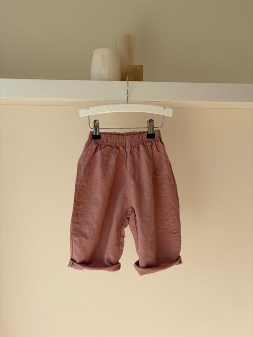 Baggy linen look pants with pocket - pink