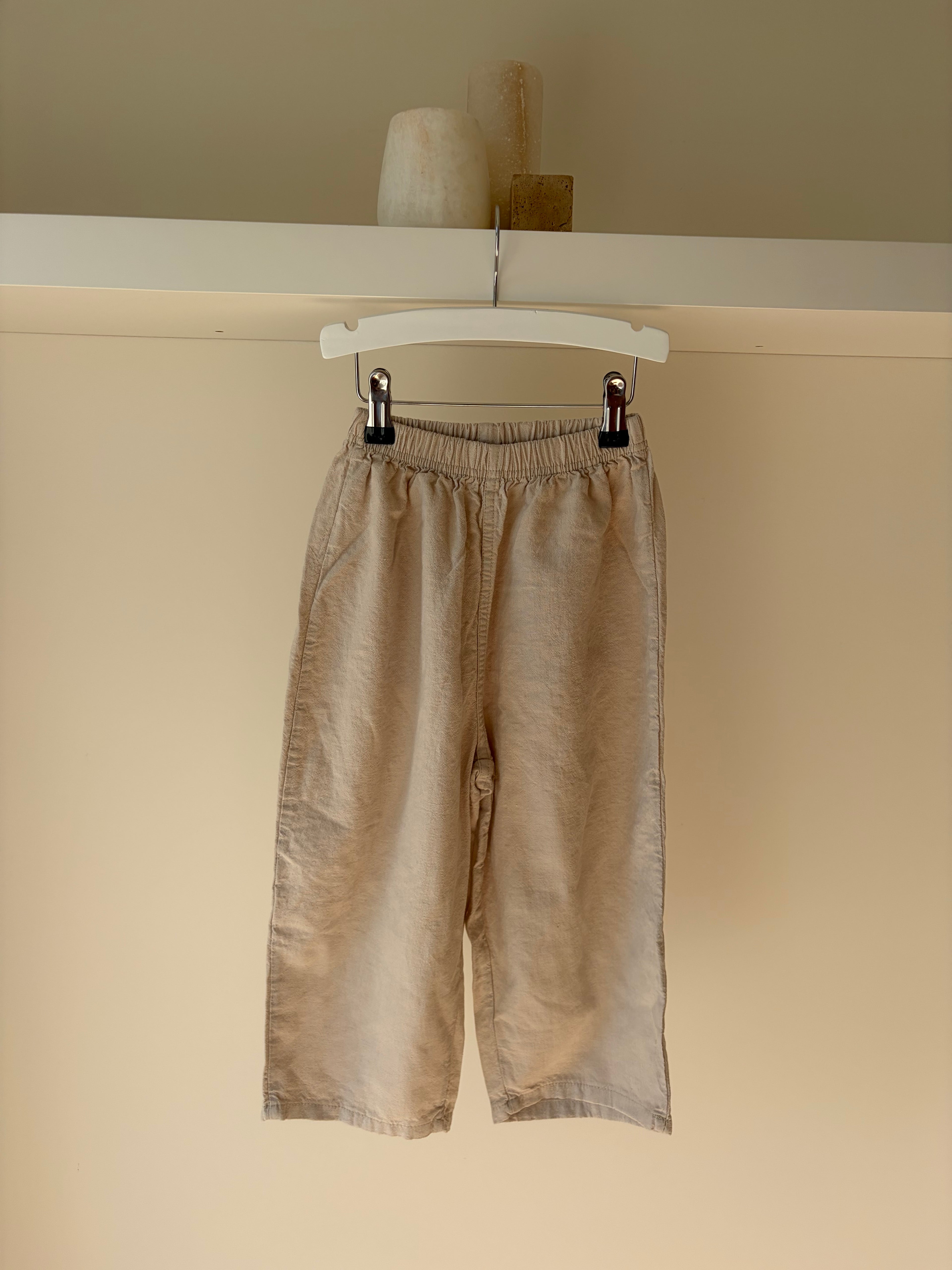 Baggy linen look pants with pocket - beige