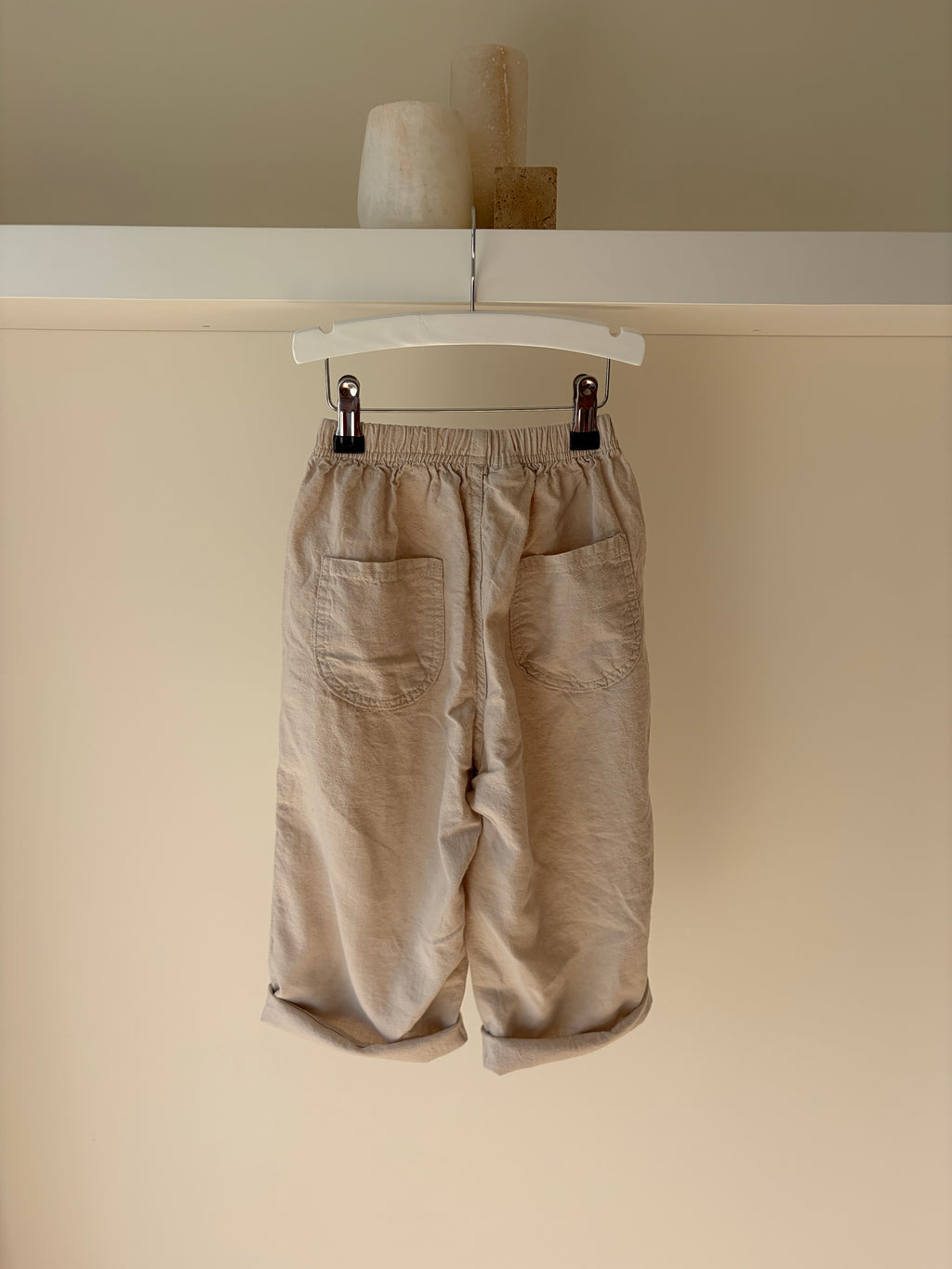 Baggy linen look pants with pocket - beige