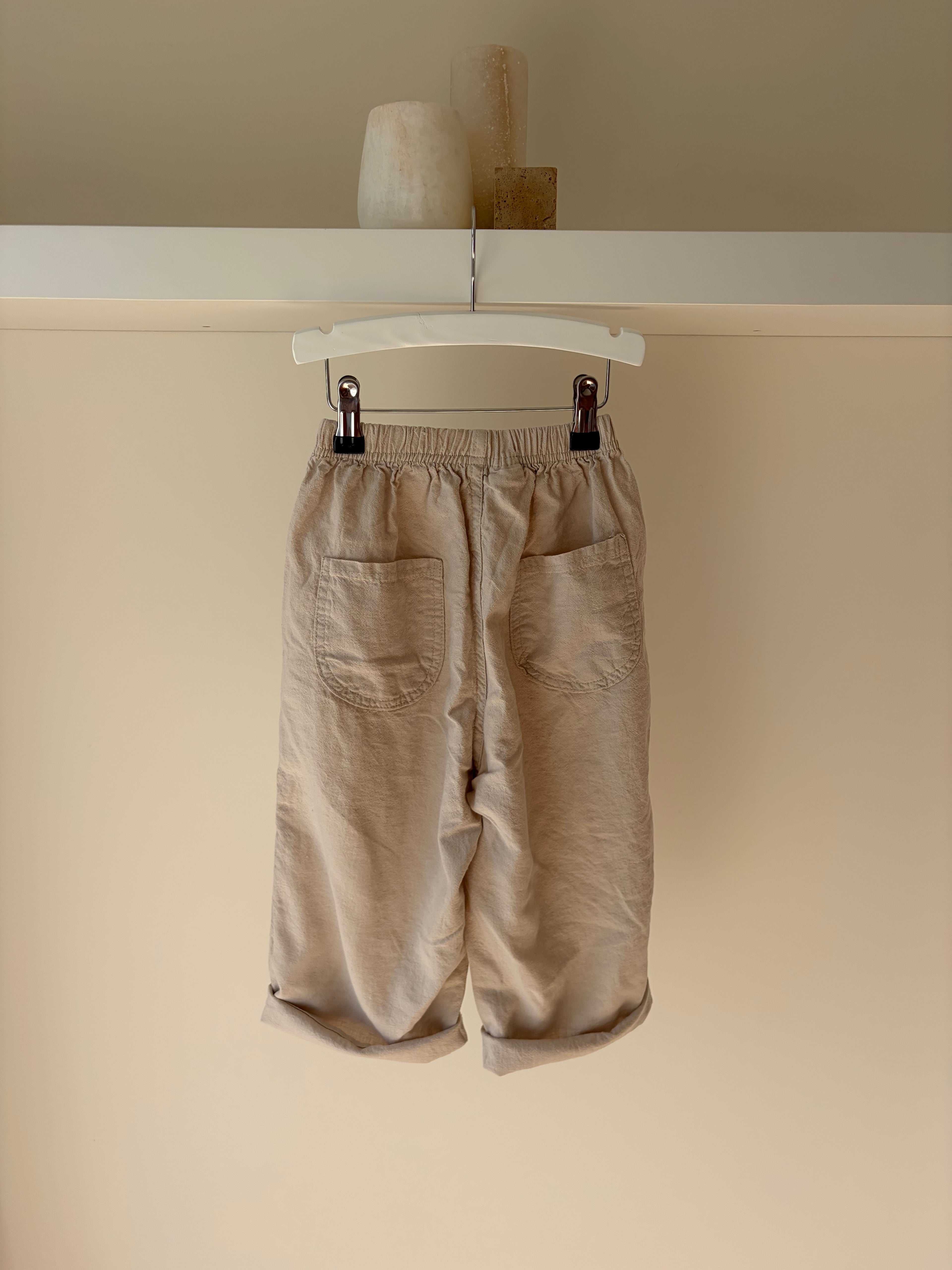 Baggy linen look pants with pocket - beige