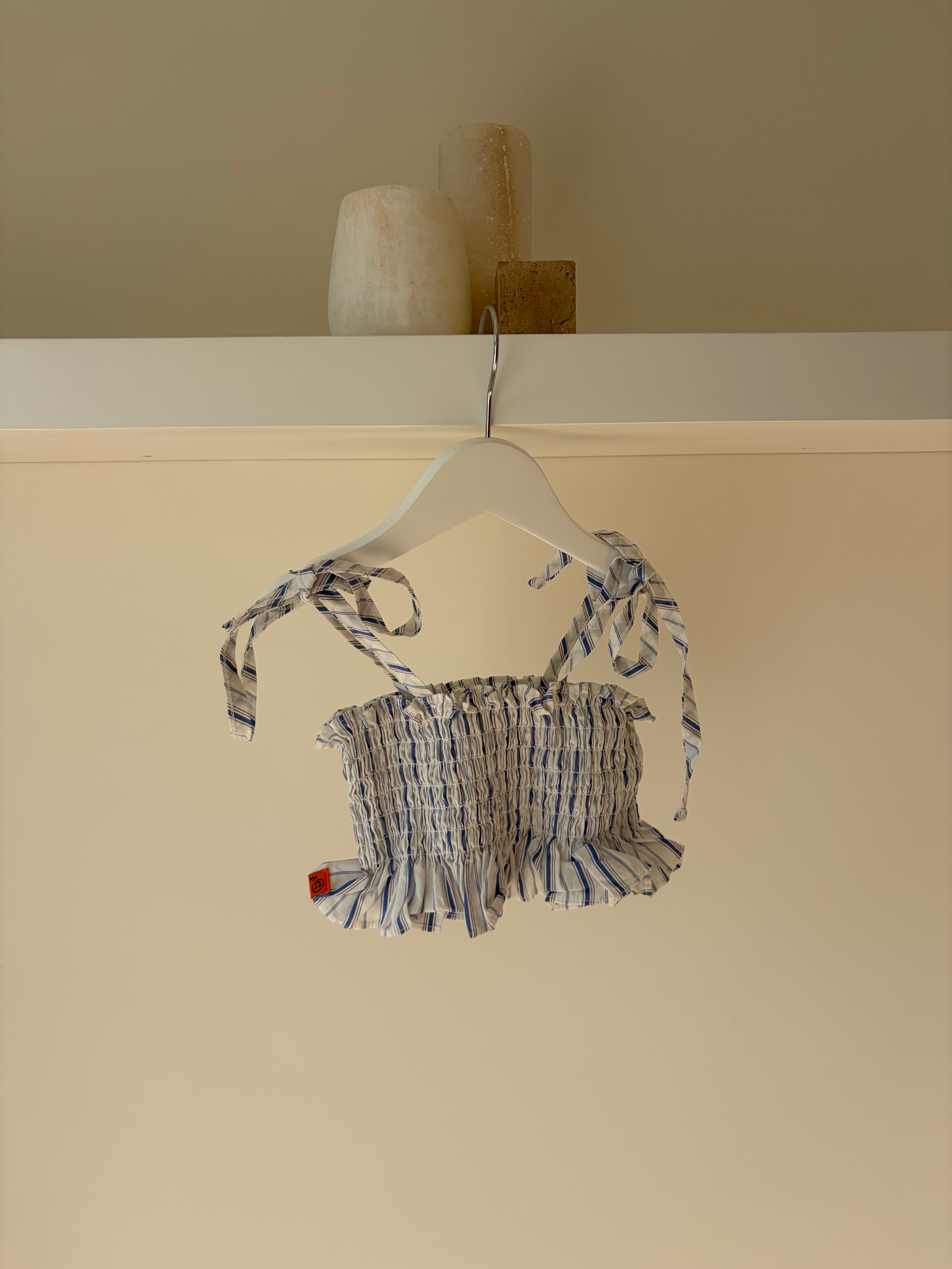 Chic striped top with ribbon details - blue