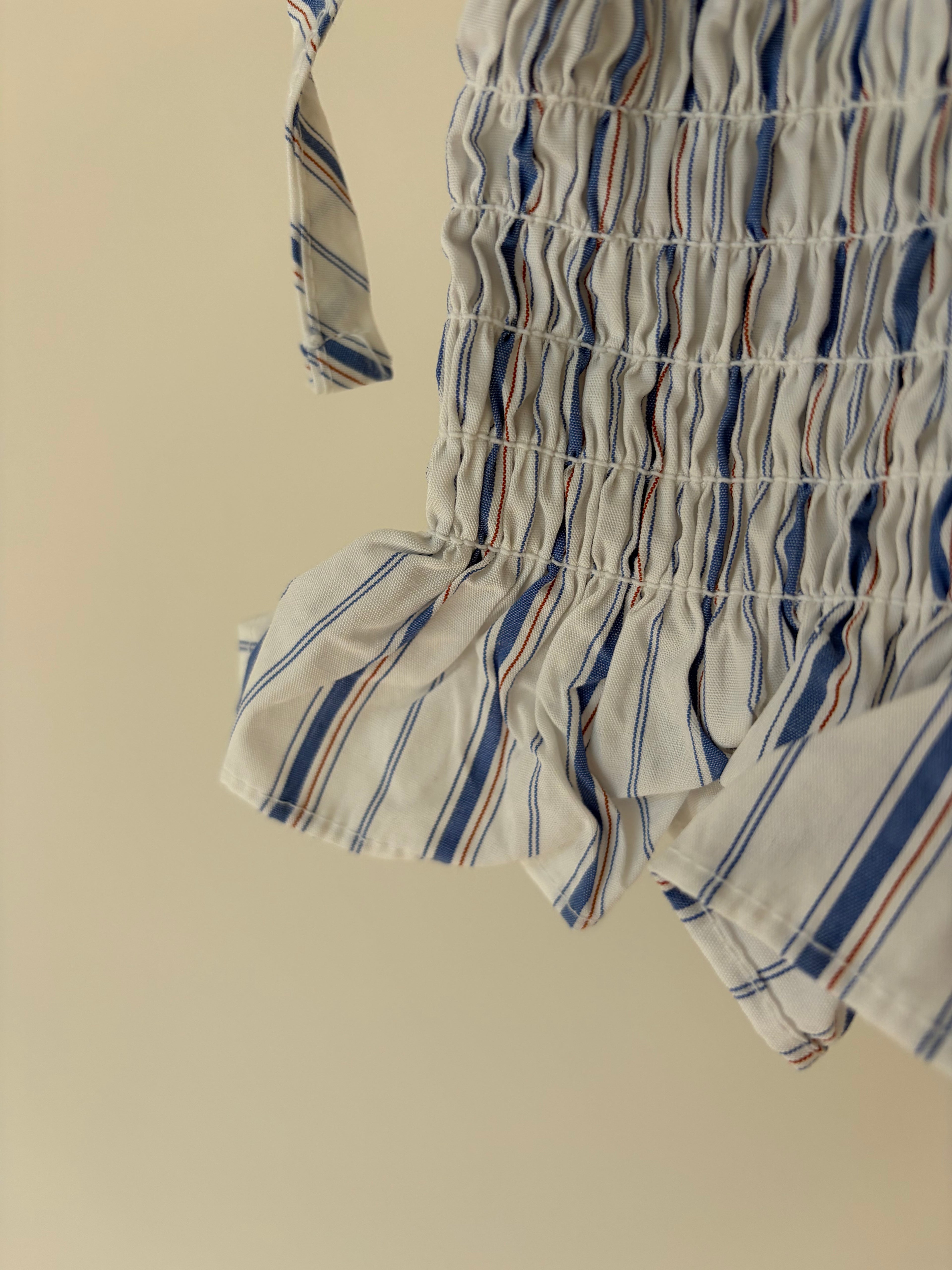 Chic striped top with ribbon details - blue
